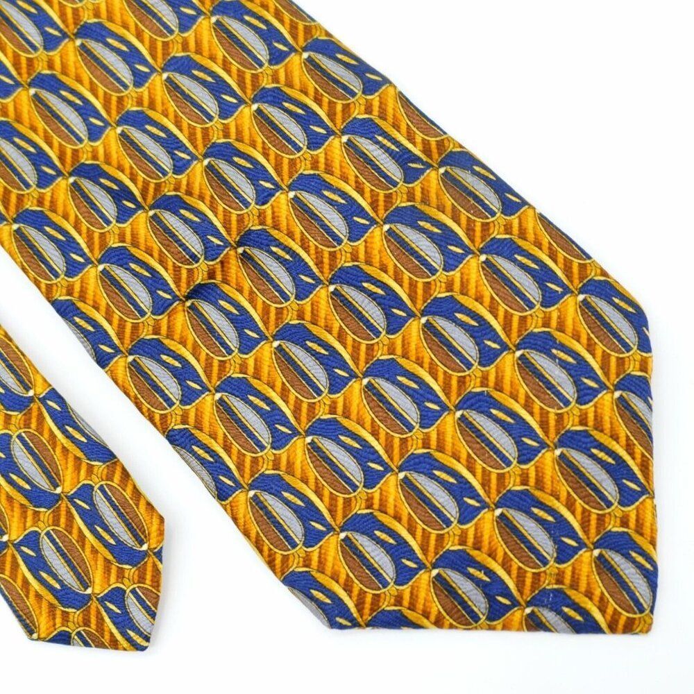 Barney's New‎ York Brown Blue Abstract Geometric Print Short Silk Tie